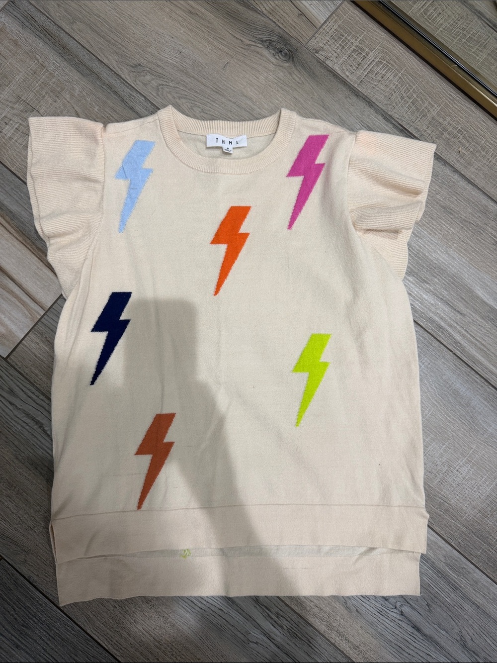 THML Cream Knit Top with Multi-Color Lightning Bolts